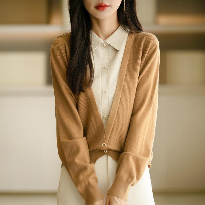 POLO Límec Knitwear Podzim a Zima Dámské Niche francouzské volné krátké topy s dlouhým rukávem