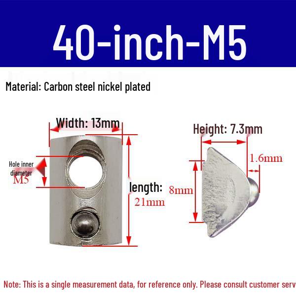 European Profile T-nut: Square T-slot Slider, Types 20/30/40/45, Sizes M3-M8