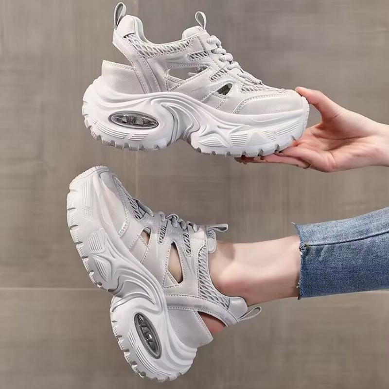 Neue höhenvergrößernde Dad-Schuhe für Damen, perforiert, atmungsaktiv und vielseitig, lässige Sportschuhe