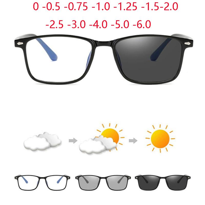0 -0.5 -0.75 To -6.0 Blue Light Filter Computer Myopia Glasses With Degree Women Men TR90 Square Prescription Spectacles Frame