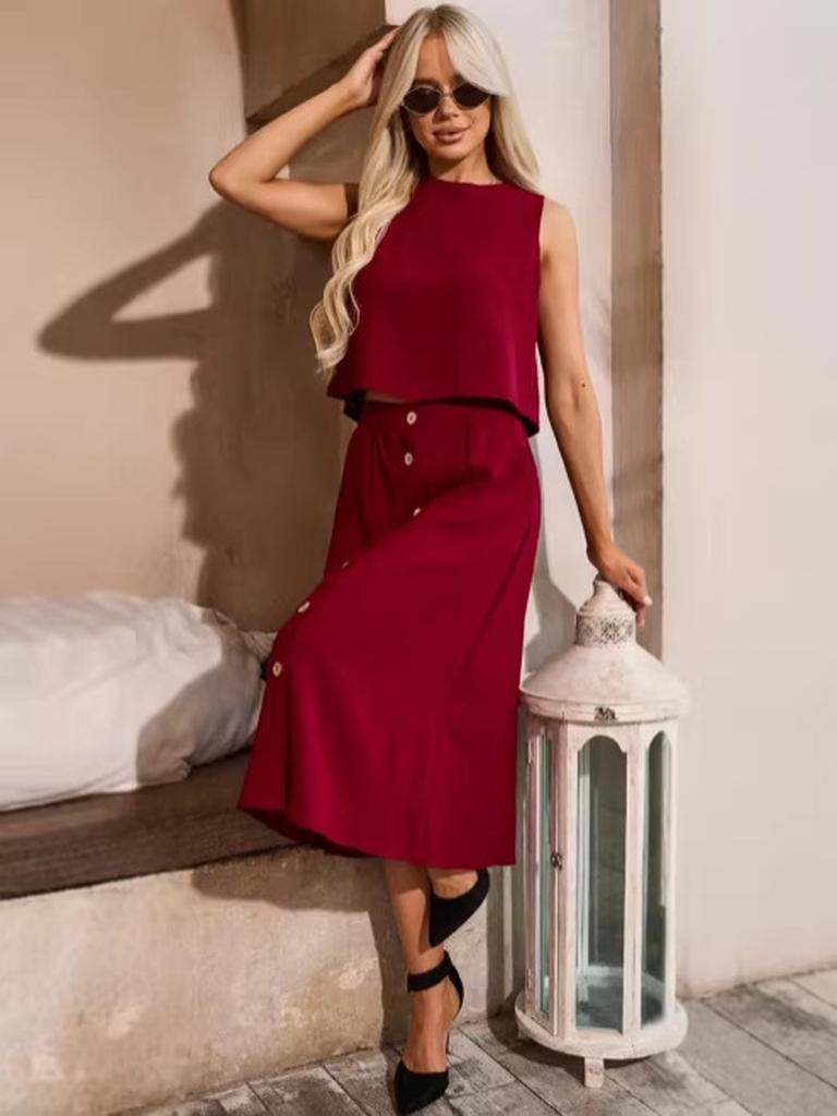 Wind New Round Neck Fashion Women's Clothing Sleeveless Set
