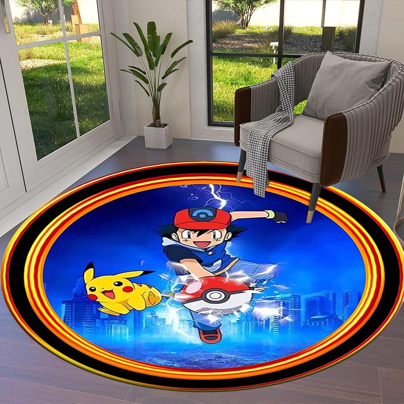 1pc Pokemon Adventure Round carpet, Made of Polyester,Perfect for Decorating Office Chairs, Living Rooms,Vibrant Decorative Rug