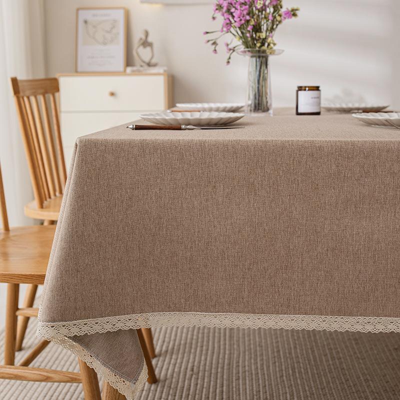 Imitation Cotton And Linen Tablecloth Waterproof And Oil-Proof Leave-In Light Luxury High-End Coffee Table Tablecloth Rectangular Solid Color