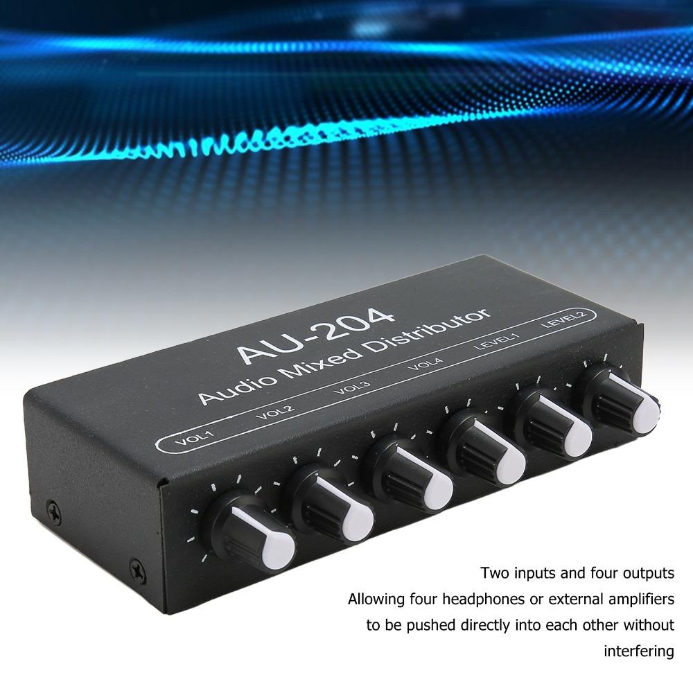 DC 5-15V Headphone Amplifier Mixer 2 In 4 Out Signal Mixer Box  for Stage Performance