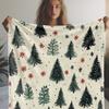 Vintage Christmas Tree and Snowflake Print Flannel Throw Blanket, Soft Cozy Warm Knitted Polyester Bedding for Sofa Bed Couch Ca