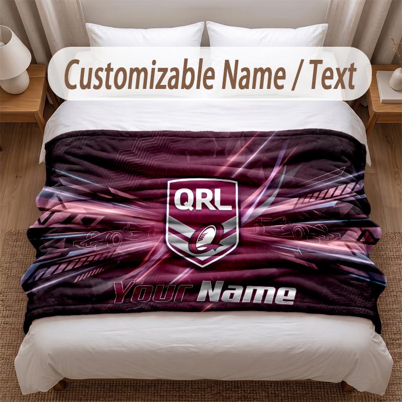Queensland Maroons Printed Flannel Blanket Custom Name Text Soft Warm Throw For Bedroom Holiday Gift