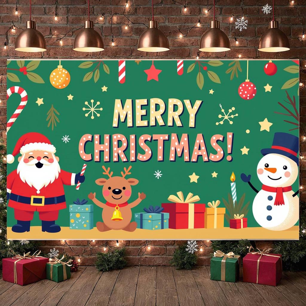 Merry Christmas Banner Santa Claus Holiday Backdrop Xmas Display Candy Cane Holiday Festive Backdrop For Xmas Event Winter