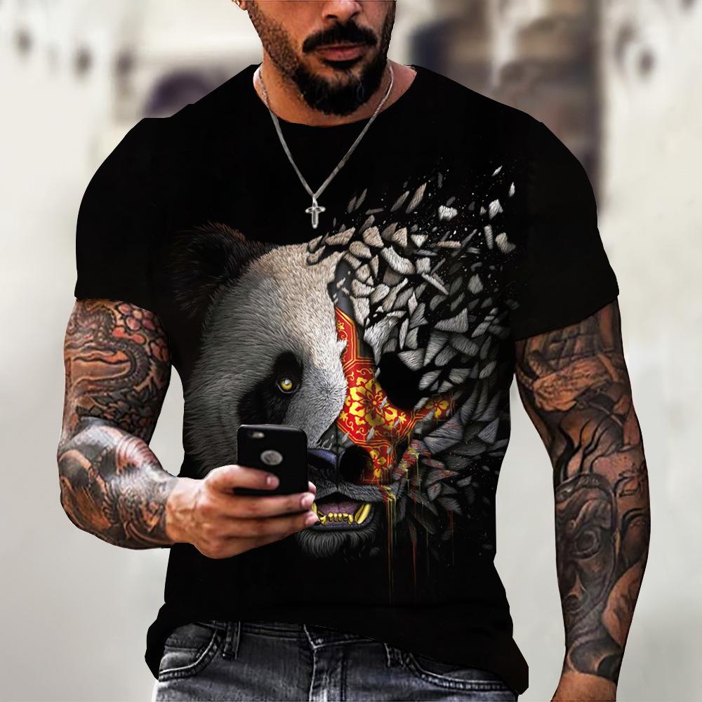 Summer Round Neck 3D Panda Print Top Fashionable Casual Short Sleeved Men's T-shirts