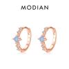 Modian Fashion 925 Silver Blue Round Opal Charm Female Ear Buckle For Women Fine Jewelry Hypoallergenic Hoop Earrings