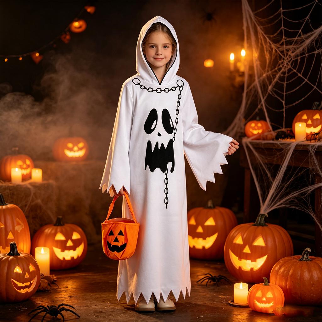 Kids Halloween Cape Costume with Pumpkin Candy for Party -or-