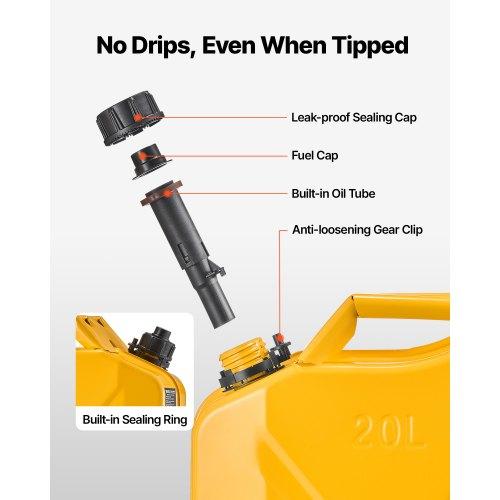 VEVOR Metal Fuel Container, 20 L, Fuel Jerry Can with Spout and Comfort Handle, 6 L/min Max Flow Rate