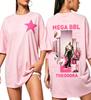 2026 New Loose Cotton Doublesided Printing Vertical Pink Gradient Collage On The Back Female Portrait Bold Square Text Tshirt