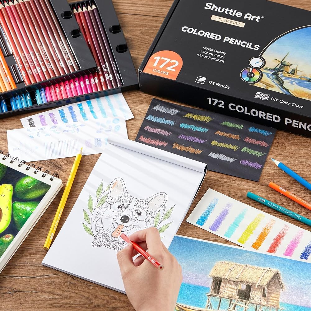 Shuttle Art 172 Colors Oil-Based Colored Pencils Set for Adult Coloring, Metallic, Drawing, Sketching