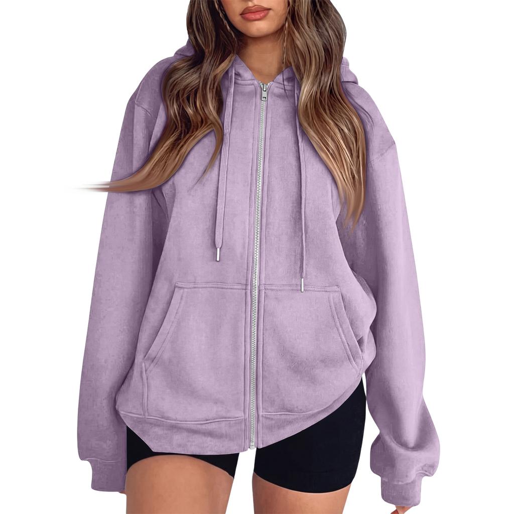 Women's Long Sleeve Color Hooded Sweatshirt Casual Pullover Top