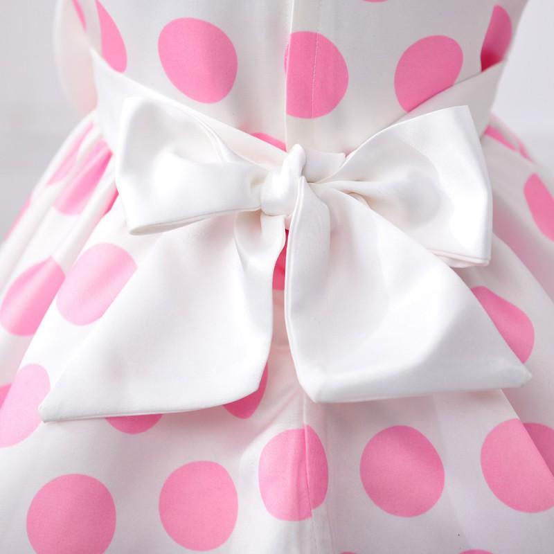 Girls Polka Dot Short Sleeve Bow Dress Kids Formal Party Gown 3-12 Years Old