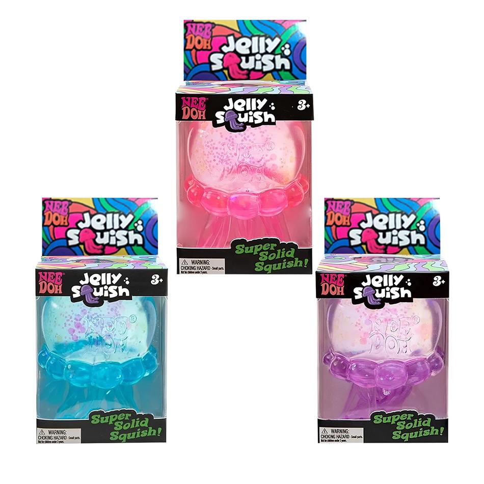 Needoh Trending Jellyfish & Cube Squish Toy, Soft Jelly Squeeze Stress Relief Fidget Toy, Sensory Needoh For Kids & Adults
