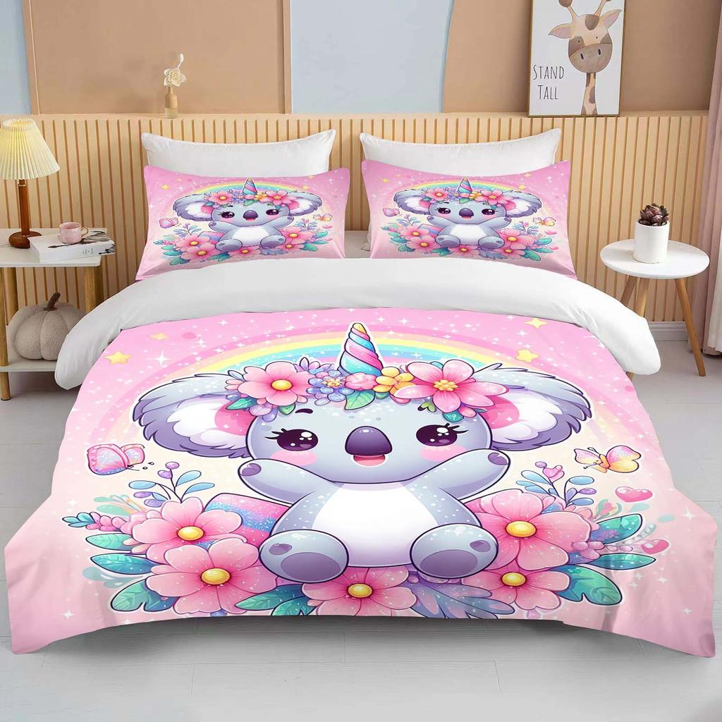 10 Size Cartoon Koala Print 3PCS 1Quilt Cover 2Pillow Cases Bedding Set Duvet Set Comforter Bed Set Queen King Size Home Textile