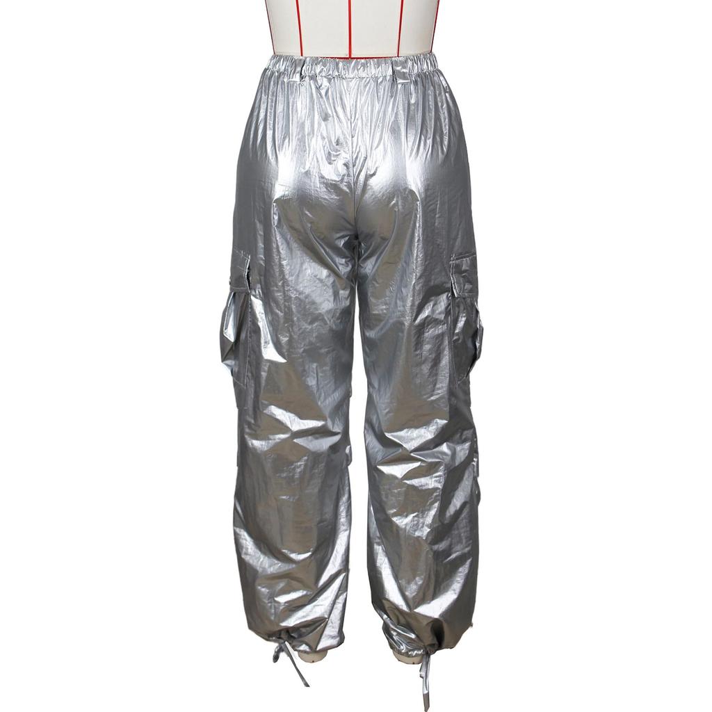 European & American Women's Fashion Casual Long Pants with Solid Color & 3D Pockets