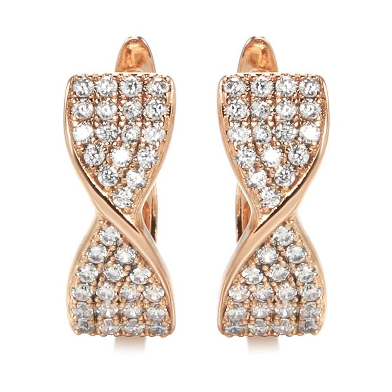 585 rose gold zircon earrings women s fashion temperament ear buckle light luxury high-end earrings