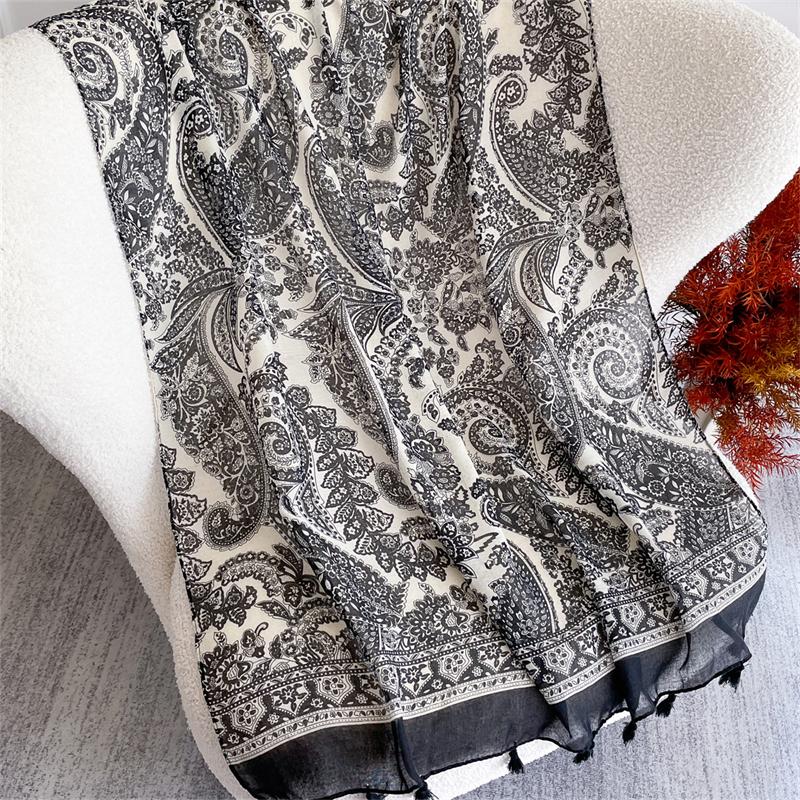 Spring and Summer New Flowers Pattern Cotton Linen Scarf for Women Autumn Warm Soft Shawls Muslim Hijab Poncho Echarpe Stoles
