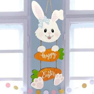 Ornament de agățat din lemn de Paște Semn fericit Grădină Rustic Festival Ușă Morcovi