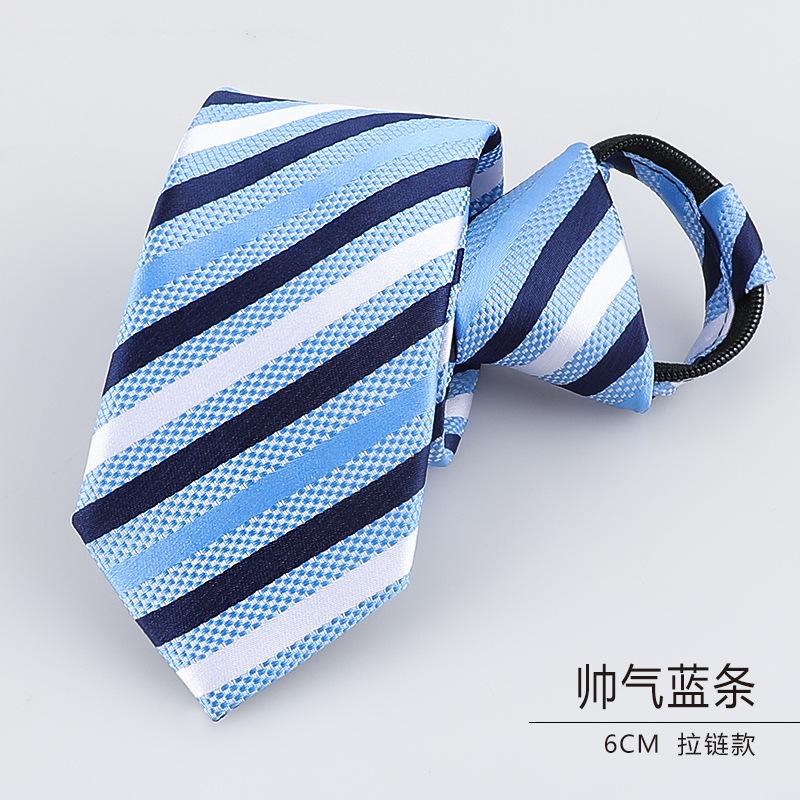Men'S Dress Business Career Wedding Groom Korean Version Narrow Lazy Blue Zipper Free Hand Striped Tie
