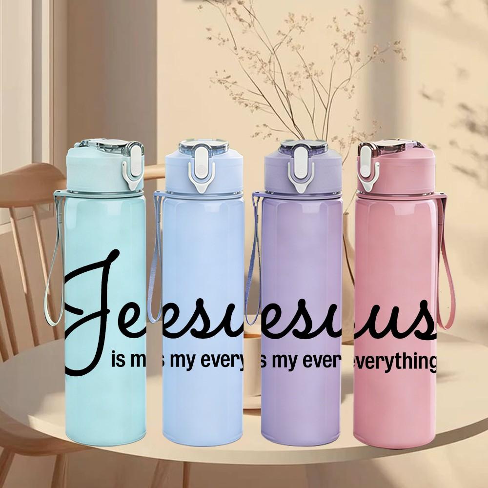 1PC Jesus Is My Everything Letter 750ml Color Plastic Sports Water Bottle Leakproof Flip Straw Lid Suitable for Sports Office Home Use