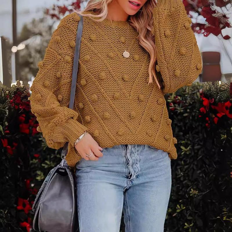 Autumn and winter new hairball knitted sweater loose long sleeve pullover sweater women's clothing