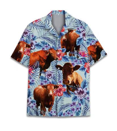 Funny Cow 3D Printed Shirt Hawaii Hawaii 2025 Short Sleeve Lapel