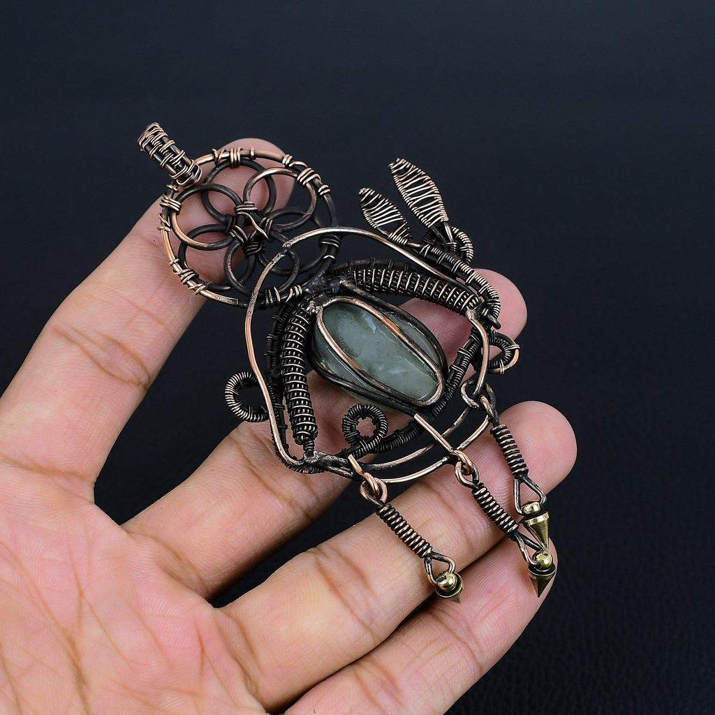 Aquamarin 999 Kupferdraht gewickelter Anhänger, Handgefertigter Edelsteinanhänger Schmuck, Geschenke für Ehefrau Brandneuer Anhänger