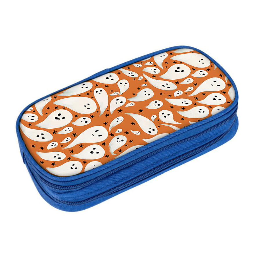 Cute Ghost Pattern Multifunctional Double Layered Pen Case For Boy And Girls Best Gift 2D Flat Cartoon Pencil Case For Children