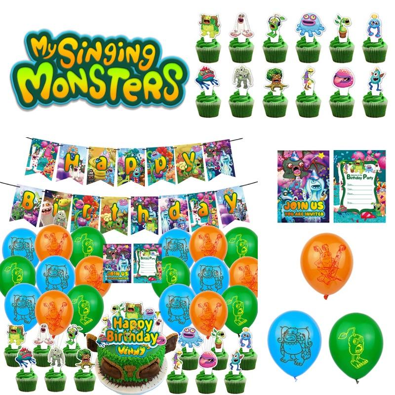 My Singing Monsters Birthday Party Decorations Set Colorful Balloons Paper Banners And Cake Toppers