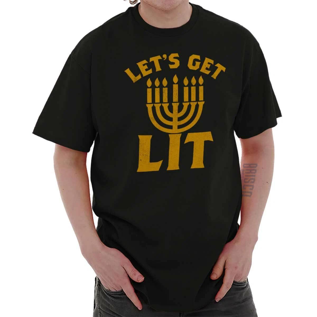Lets Get Lit Menorah Hanukkah Drinking Gift Adult Short Sleeve Crewneck Tee S