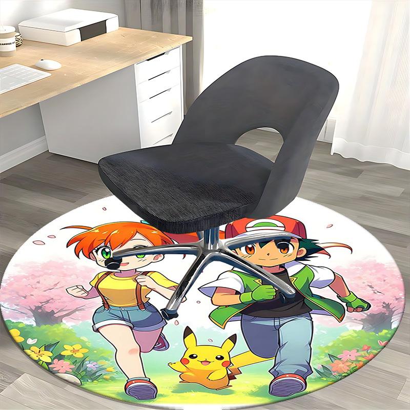 1pc Pokémon Pikachu & Friends Round Carpet - Anime Design, Office Chair Mat, Non-Slip Rug, Seasonal Gift, Suitable for Home Decor, Living Room
