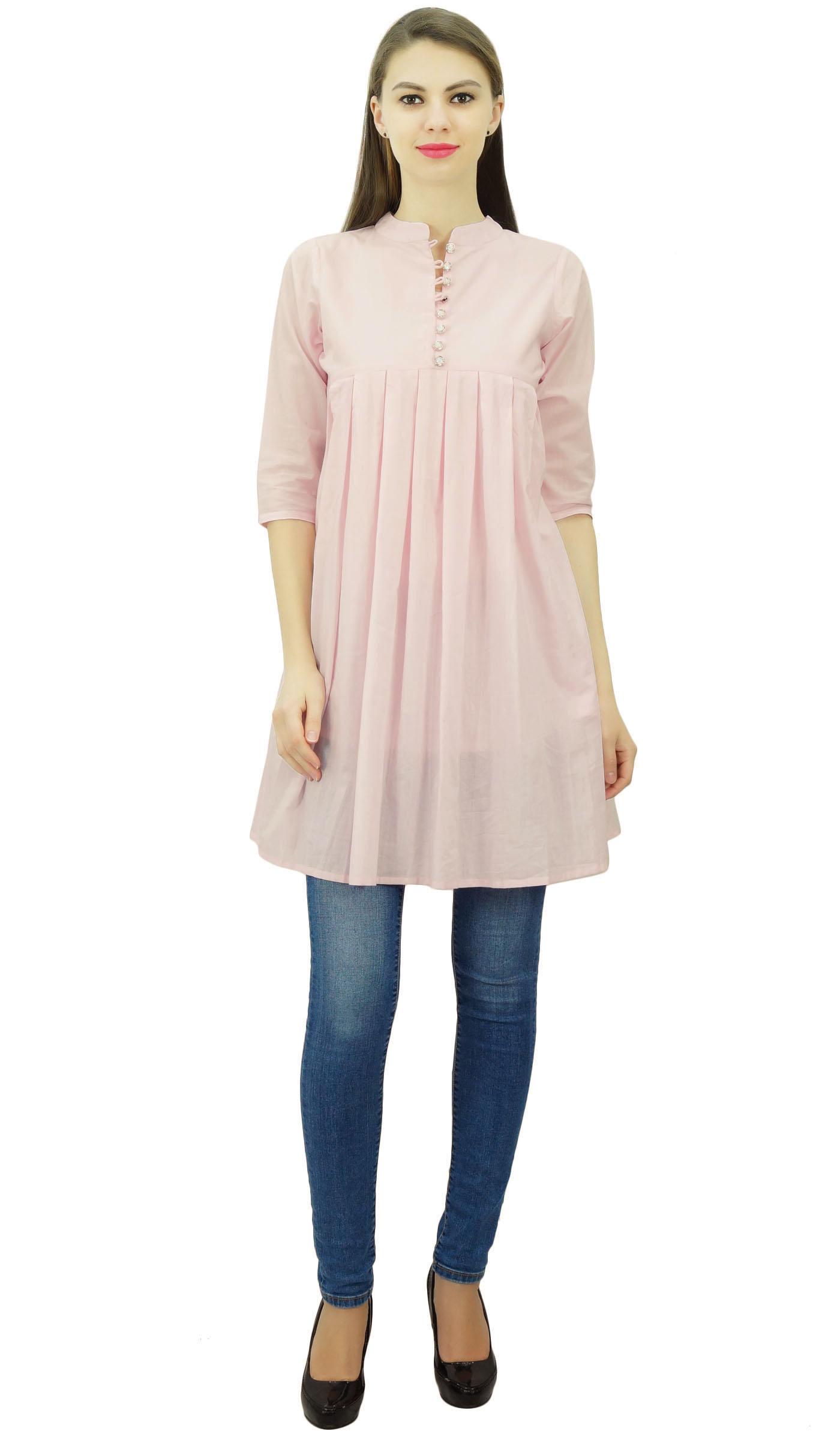 

Phagun Розкльошена курті Етнічна бавовняна туніка Літня жіноча курта Дизайнерська блуза 8 світло-рожевий колір