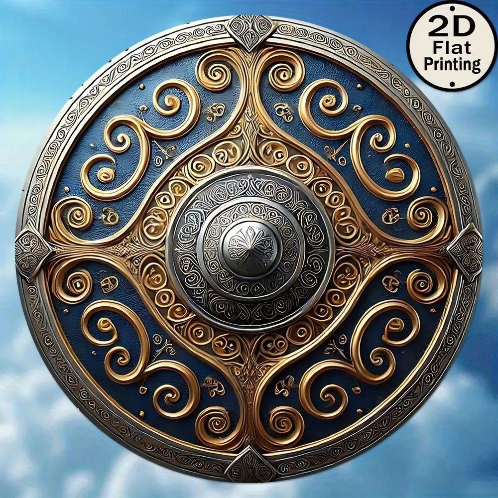 Round Metal Poster, Retro Embossed Viking Shields, Home & Garage Decor