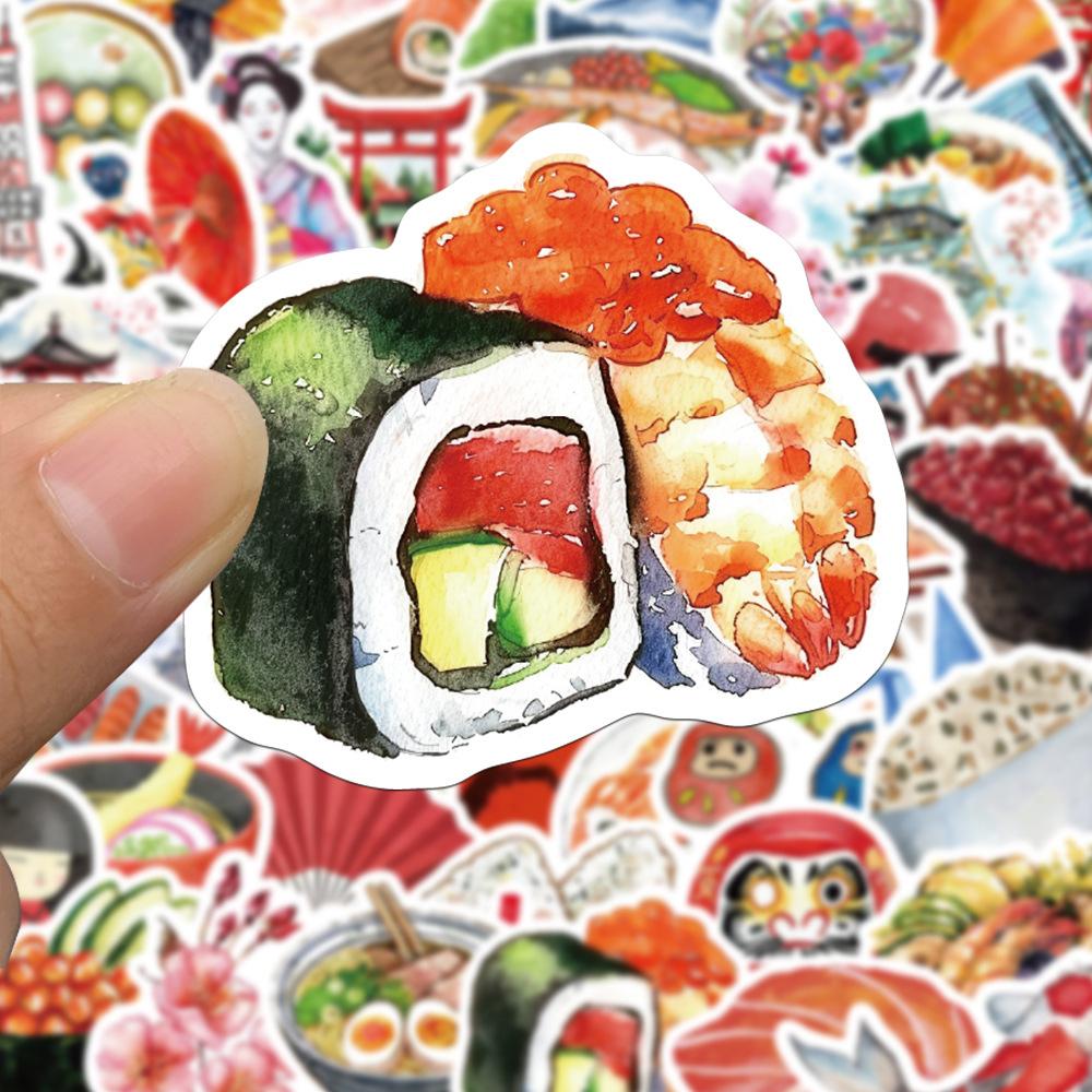 10/30/64pcs Watercolor Japanese Style Culture Food Stickers Cartoon Travel Landscape Sticker Suitcase Phone Laptop Decals Decor
