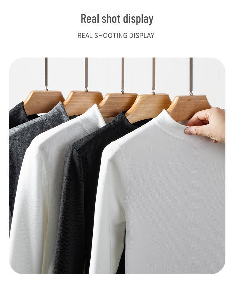 Unisex White Long-Sleeve Thermal Top - Korean Style Half Turtleneck for Autumn/Winter