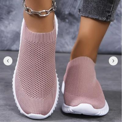 Women's Solid Color Sneakers Breathable Knitted Walking Shoes Casual Lightweight Sports Shoes