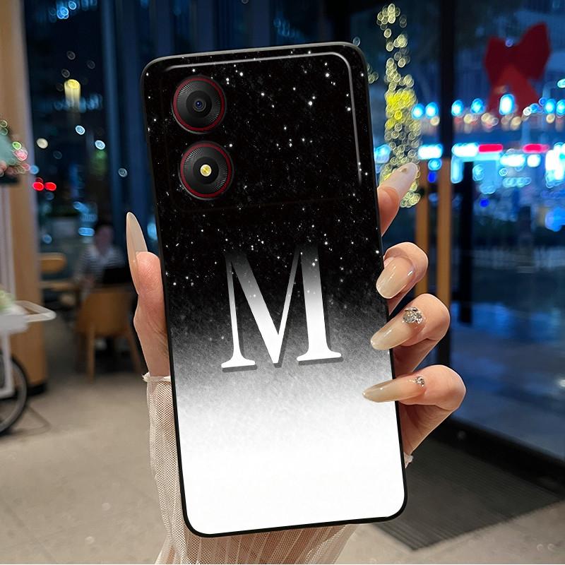 New Design Letter Flower Pattern Soft Silicone Black Phone Case For ZTE Blade A34 4G Anti-scratch Shell ZTE Blade A34 4G Casing