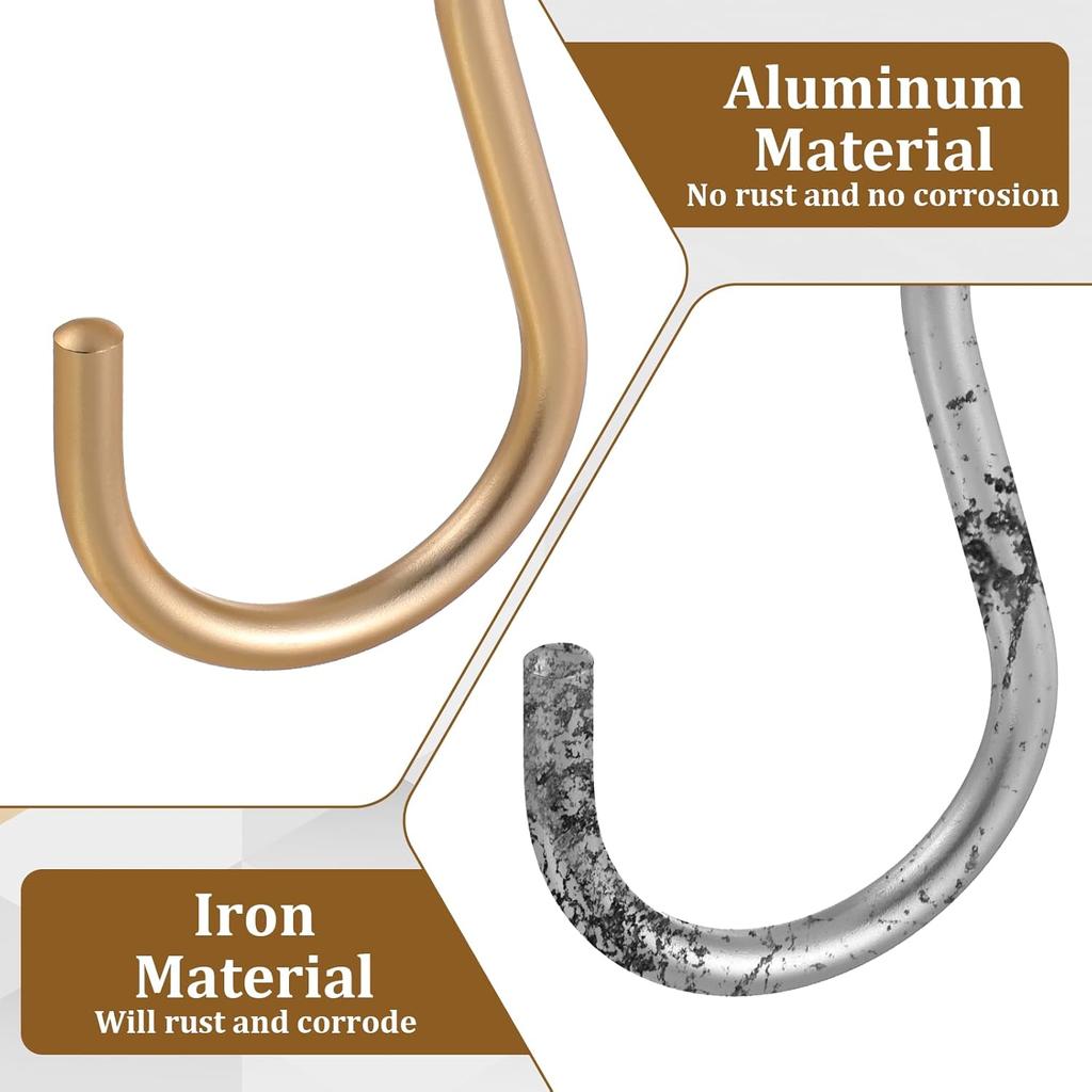 Metal Large S Hooks for Hanging, 10 Pieces Aluminum S Coffee Mug Hooks Heavy Duty Curtain Shower Hook Mutil Purpose S-Shaped Jean Hook for Closet