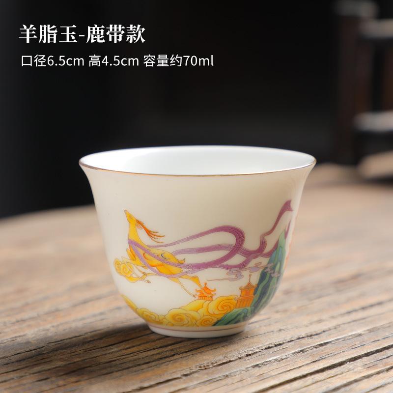 Dehua suet jade teacup Kung Fu tea set tea cup household ceramic personal master cup white porcelain single cup