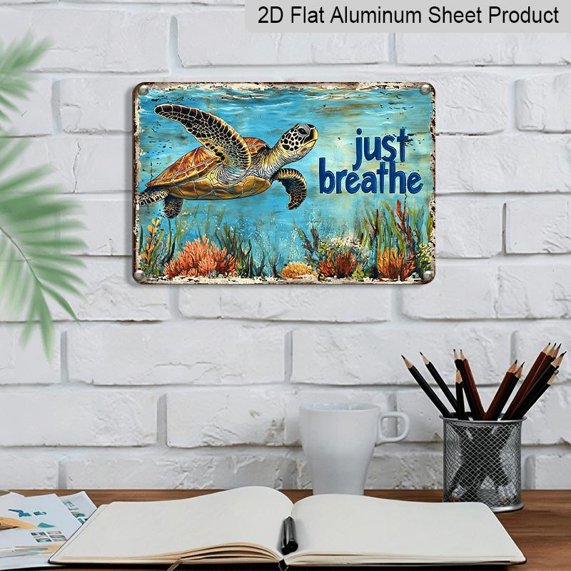 2D Flat - Underwater Sea Turtle Aluminum Sign - Beach & Nautical Decor, Beach House Living Room, Coastal Bathroom, Yoga/Meditation Space, Nautical