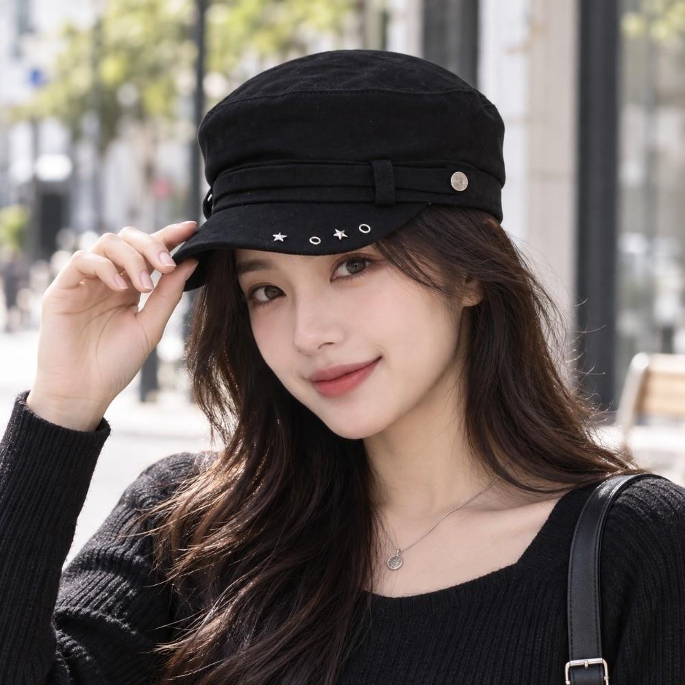 Solid Color Flat Top Hat Versatile Equestrian Hat Casual Newsboy Peaked Cap Daily