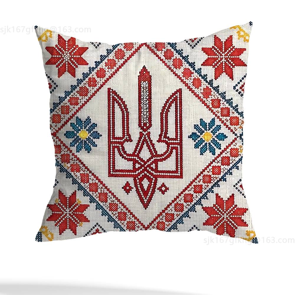 Tryzub Ukraine Pillow Case Square Double-Sided Printing Short Plush Sofa Cushion Cover Bedroom Bedside Pillow