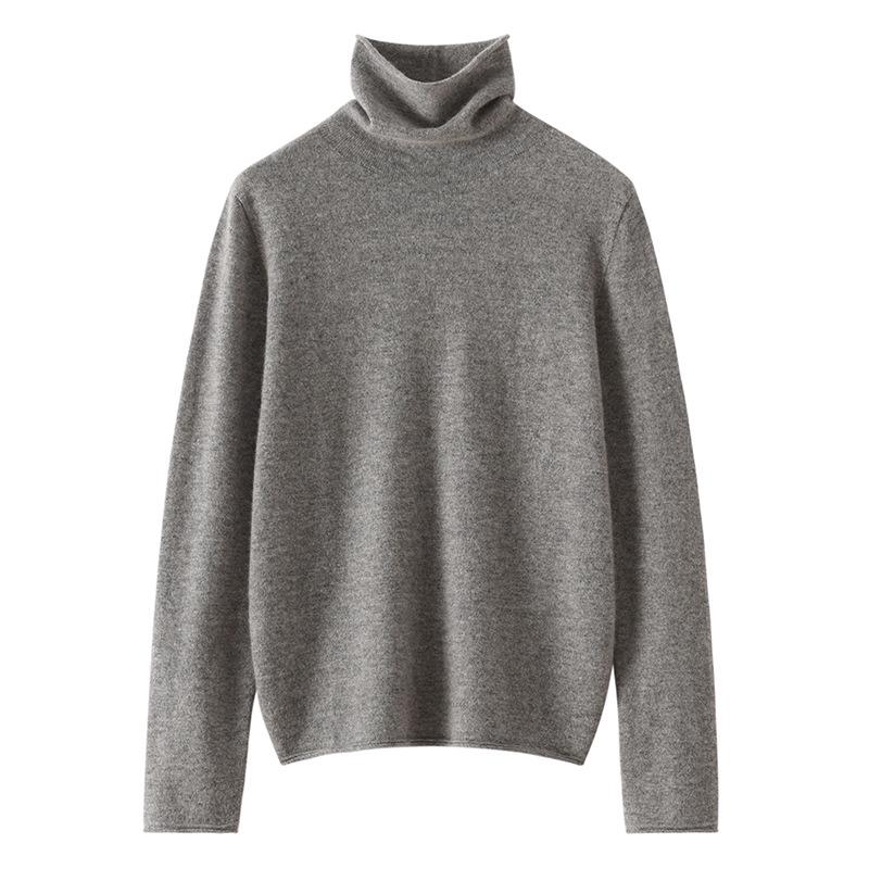 Women’s Cashmere Pile Collar Sweater - High Collar, Knitted, Loose Fit, Slim Inner Layer