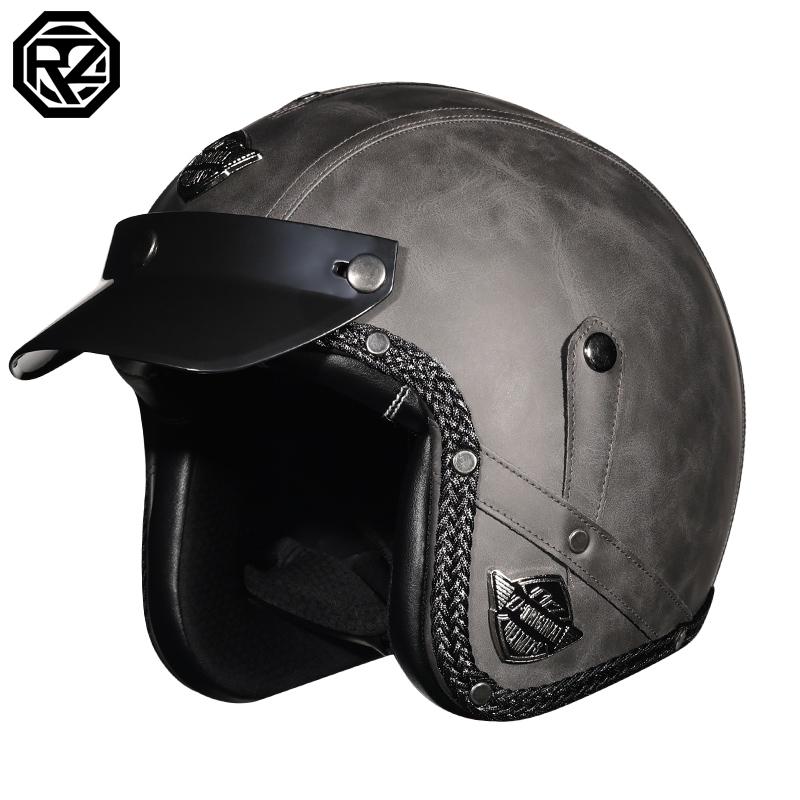 Retro Motorcycle Helmet PU Leather Open 3/4 Chopper Bicycle Helmet CapacetDOT Certification
