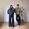 American Vintage Winter PU Puffer Jacket Loose Fit Stand Collar Thick Couples Men Women