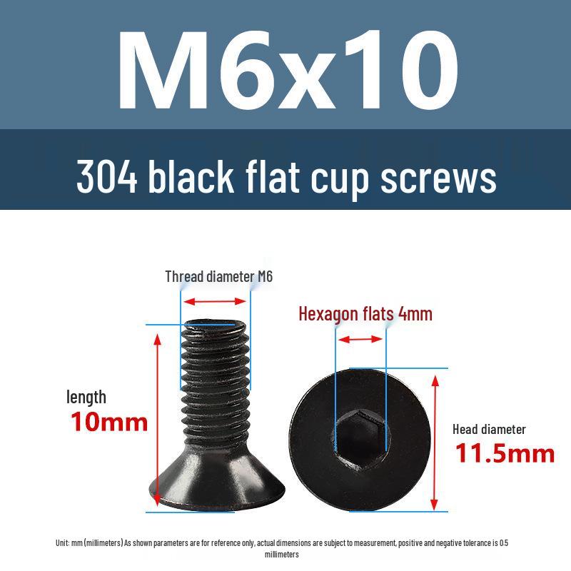 Yigu Black 304 Stainless Steel Extended Flat Head Hex Socket Screws (M2, M3, M4)