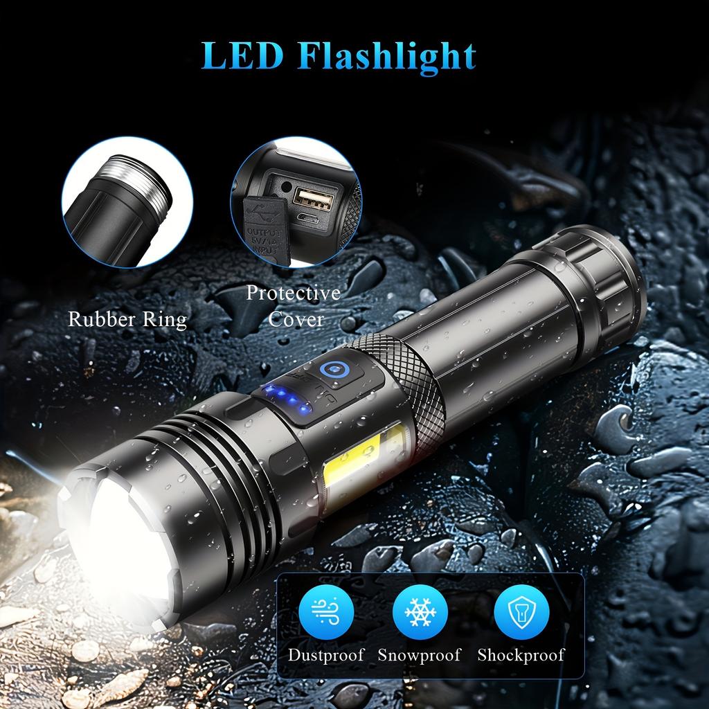 LED Flashlights, 90000 Lumens Zoomable 7 Modes Rechargeable Flash Light For Outdoor Home Hiking Camping Essentials